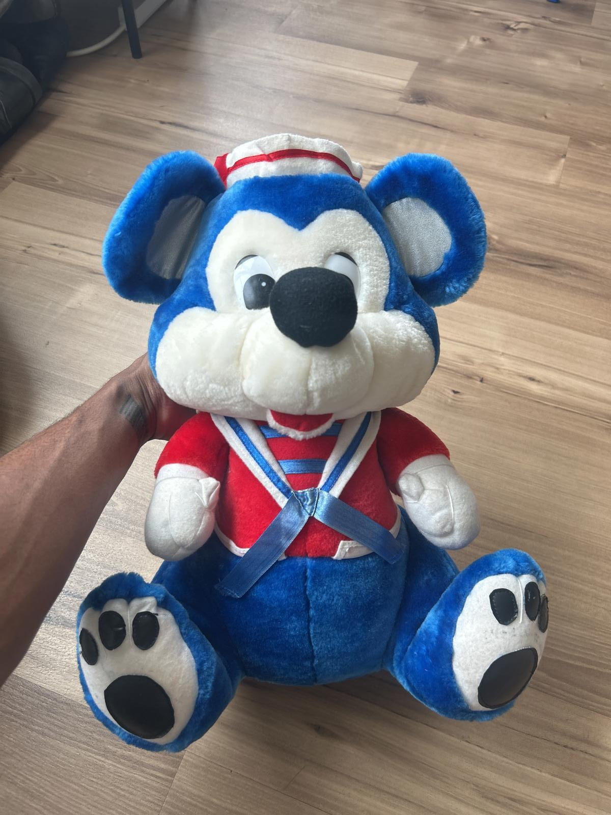 Rare 80s Vintage Antique Sailor Blue Plush Bear