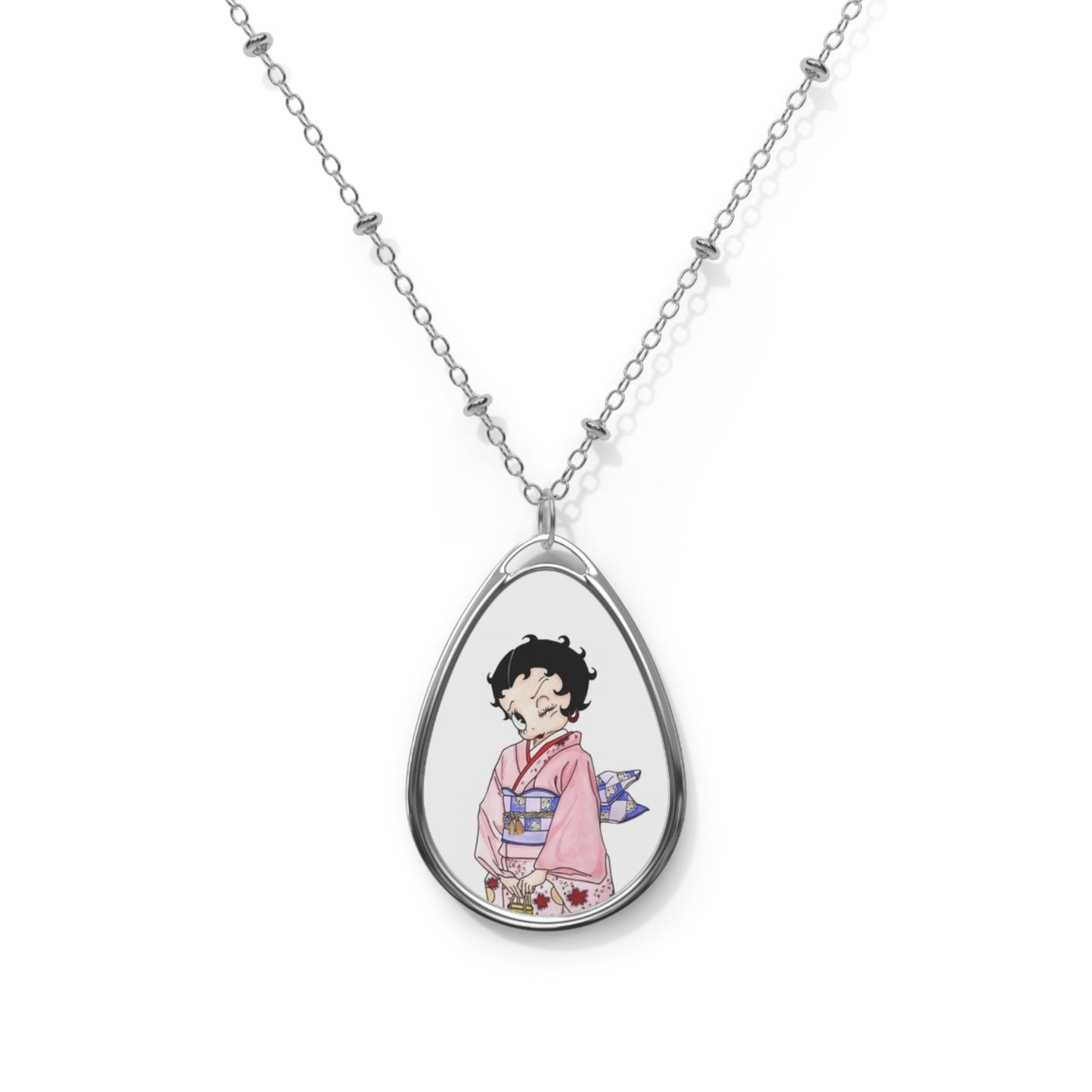 Betty Boop Geisha Japanese Graphic Oval Necklace