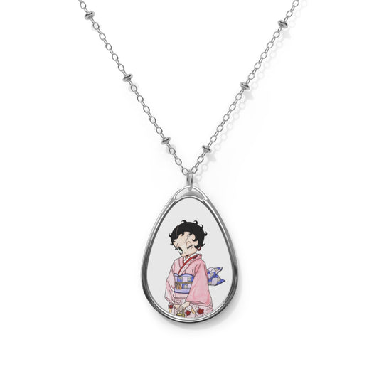 Betty Boop Geisha Japanese Graphic Oval Necklace