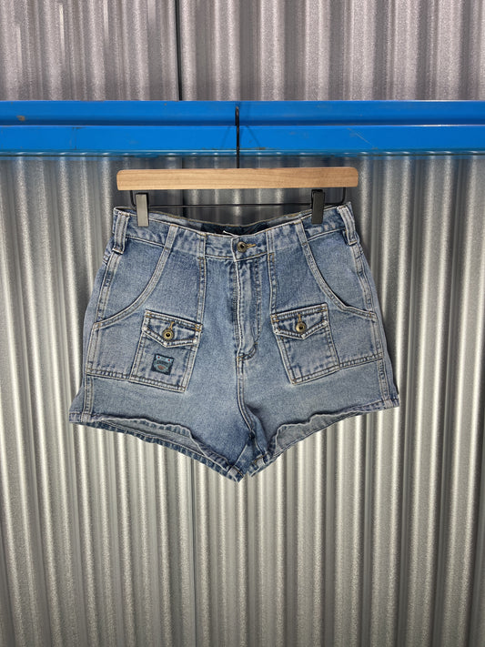 No Excuses Cargo Blue Jean Short Shorts