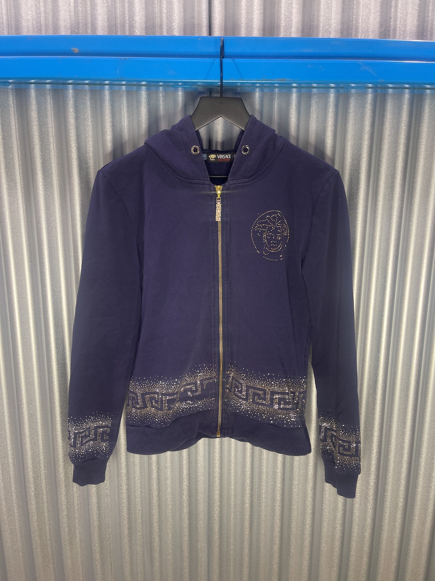 Versace Rhinestone Zip-Up Hooded Sweatshirt