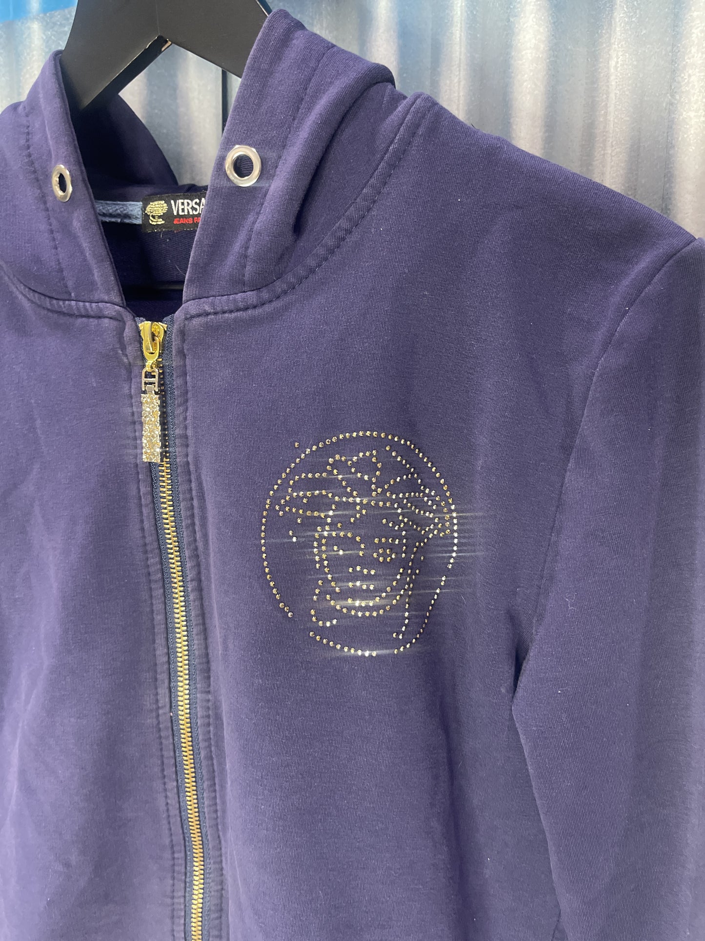 Versace Rhinestone Zip-Up Hooded Sweatshirt