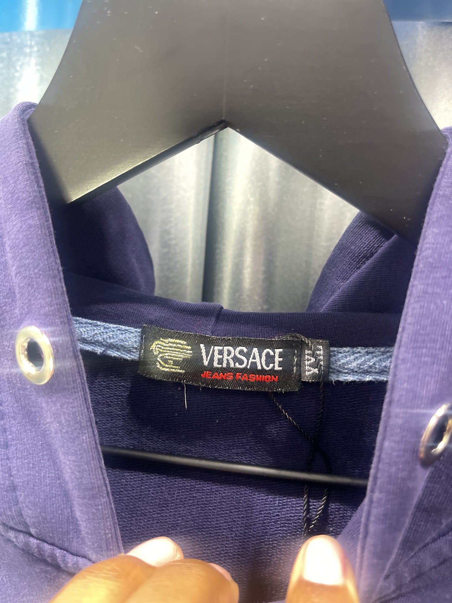 Versace Rhinestone Zip-Up Hooded Sweatshirt