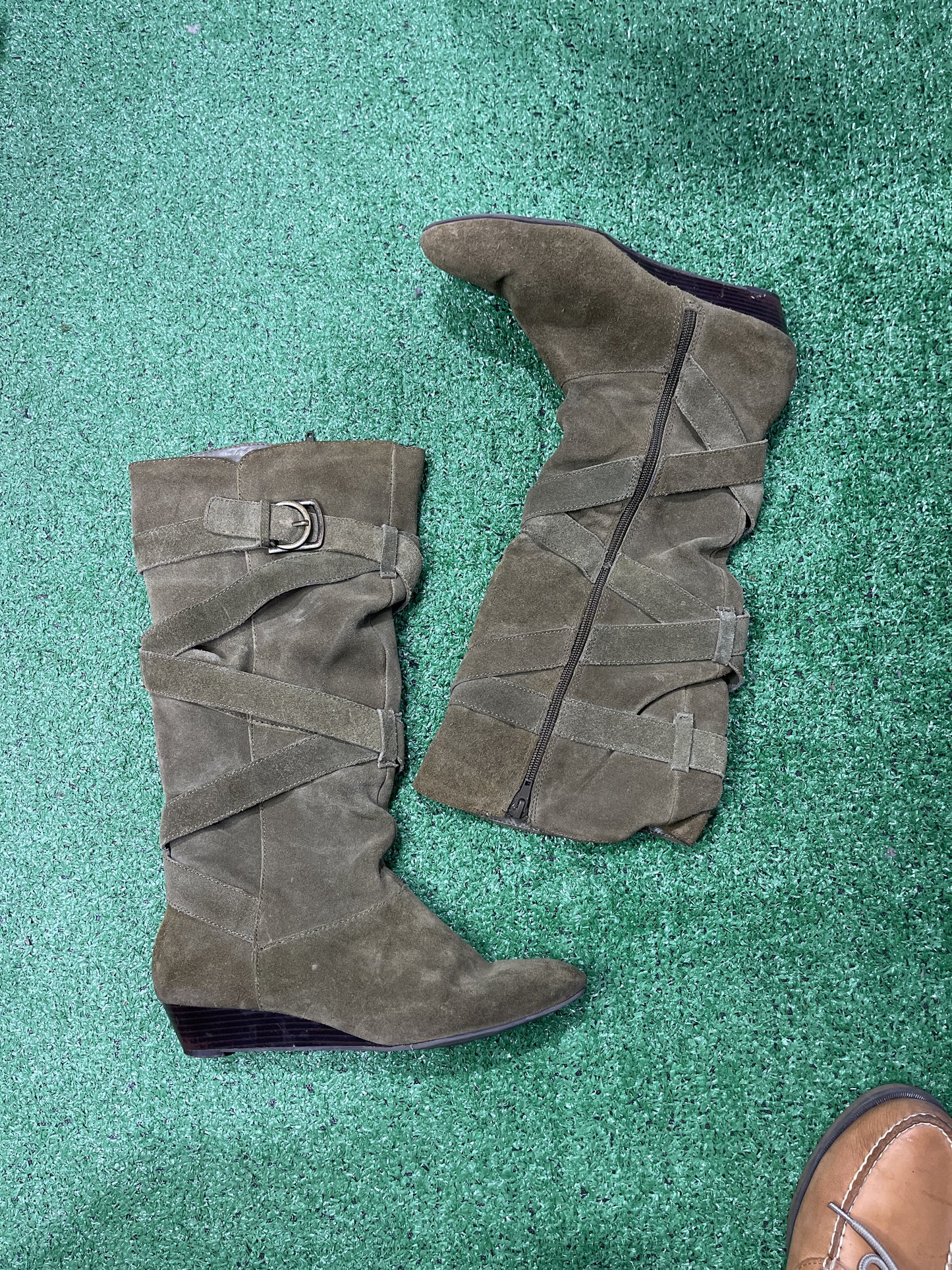 Faux Suede Mummy Buckle Knee Boots