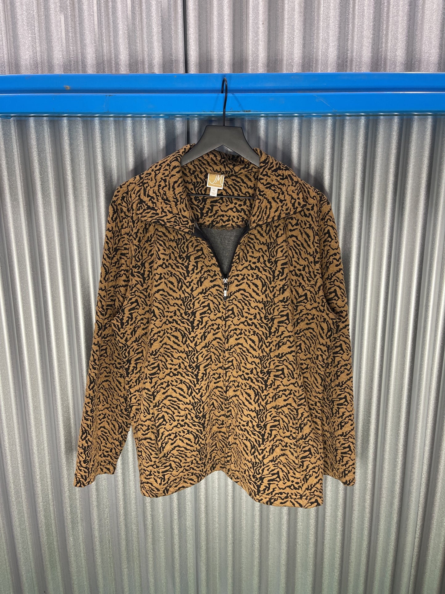 M Collection Zip-Up Leopard Print Blazer Jacket