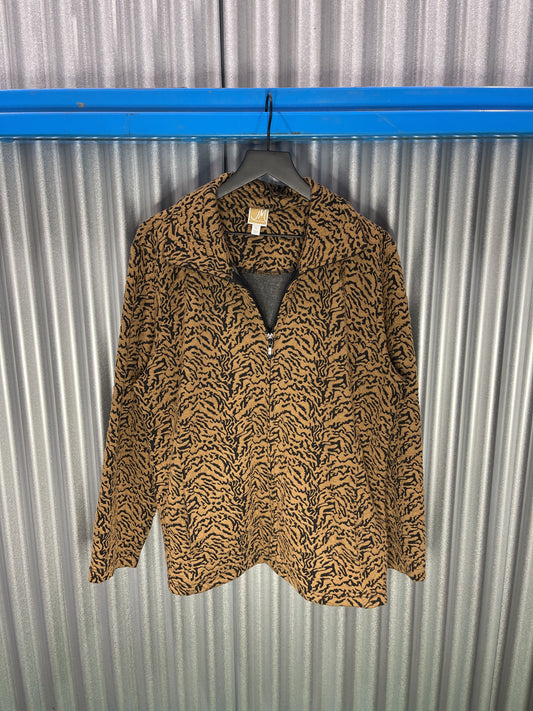 M Collection Zip-Up Leopard Print Blazer Jacket