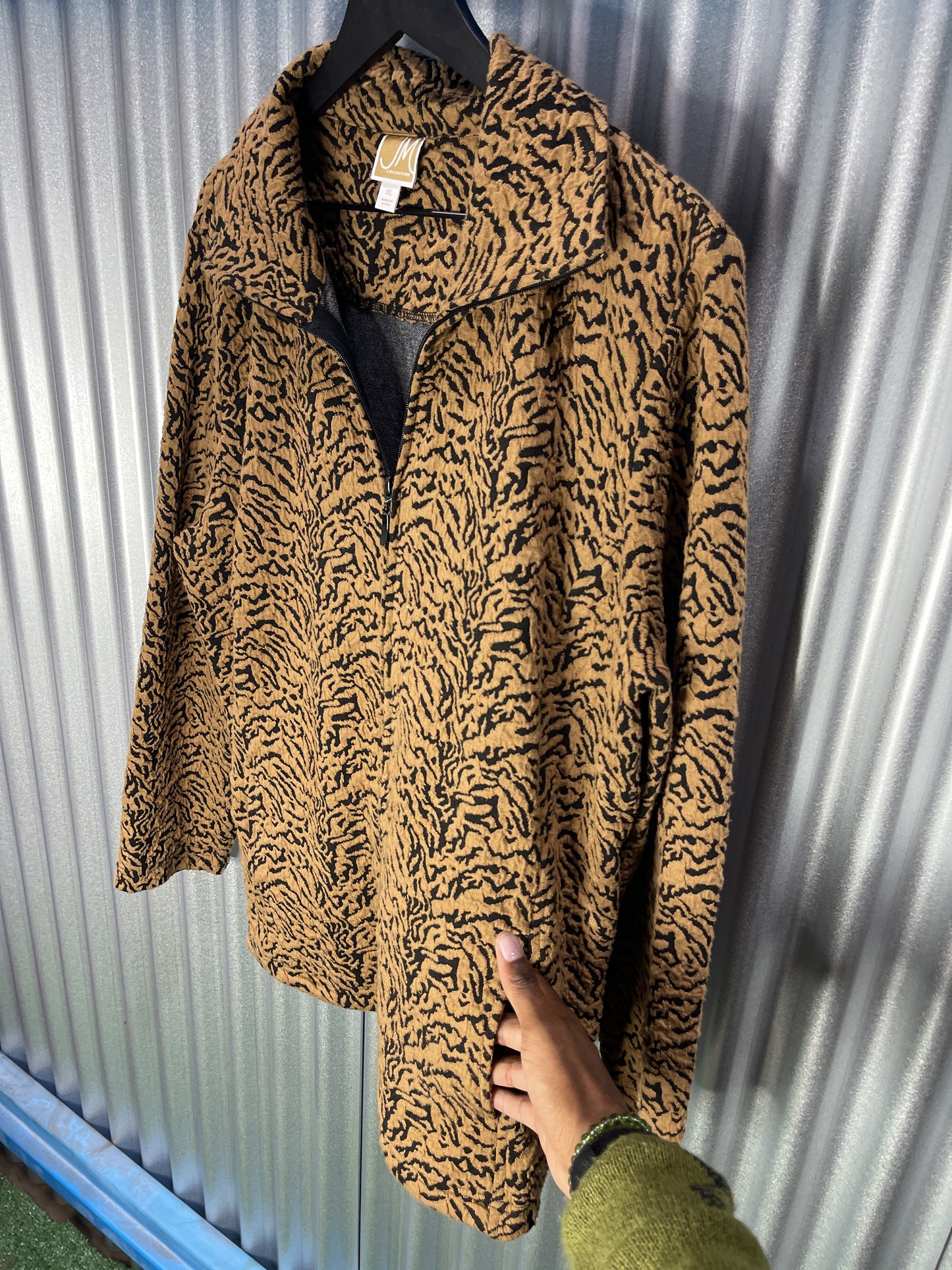 M Collection Zip-Up Leopard Print Blazer Jacket