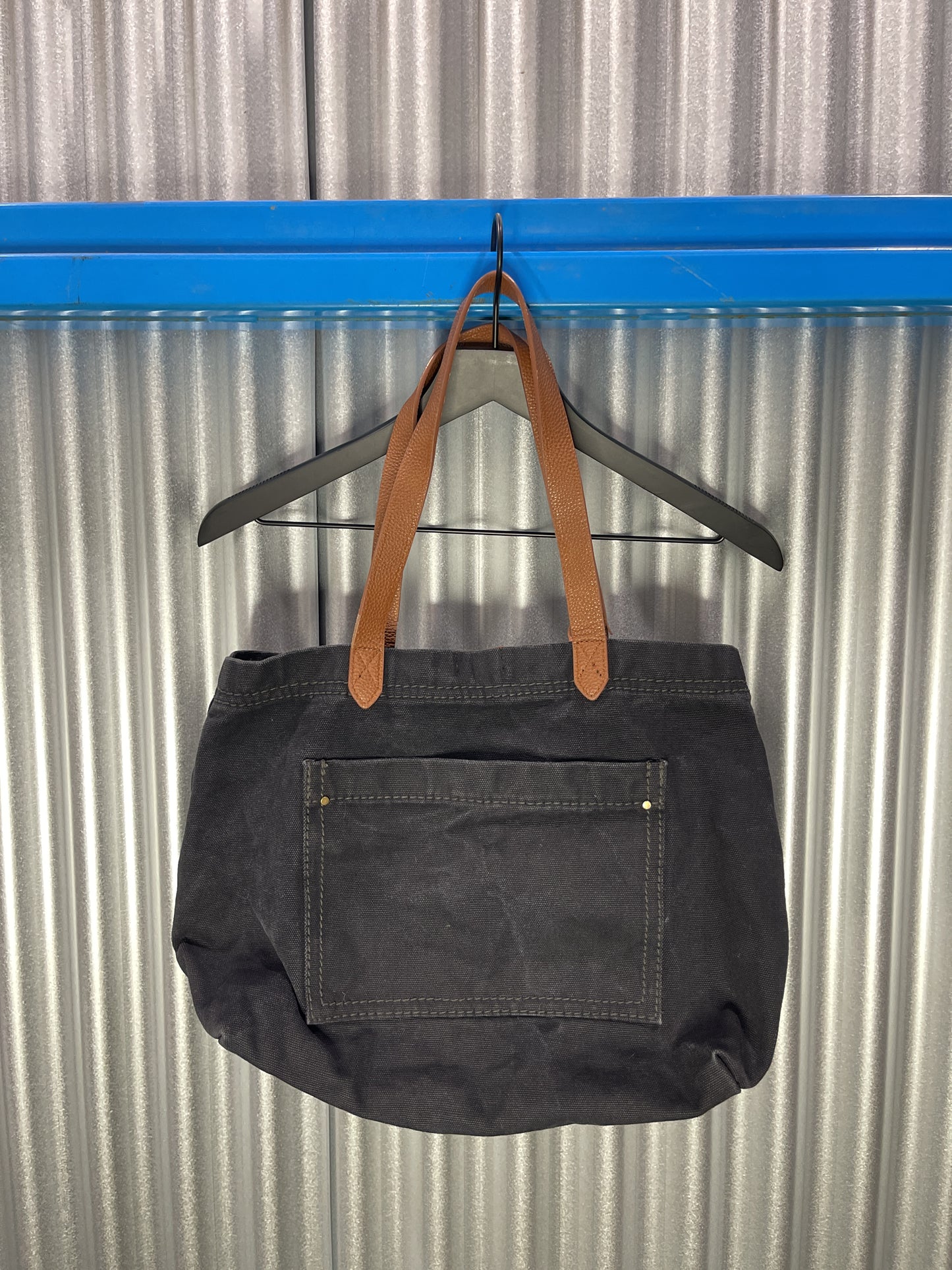 Black Denim Mini Tote w/ Leather Straps