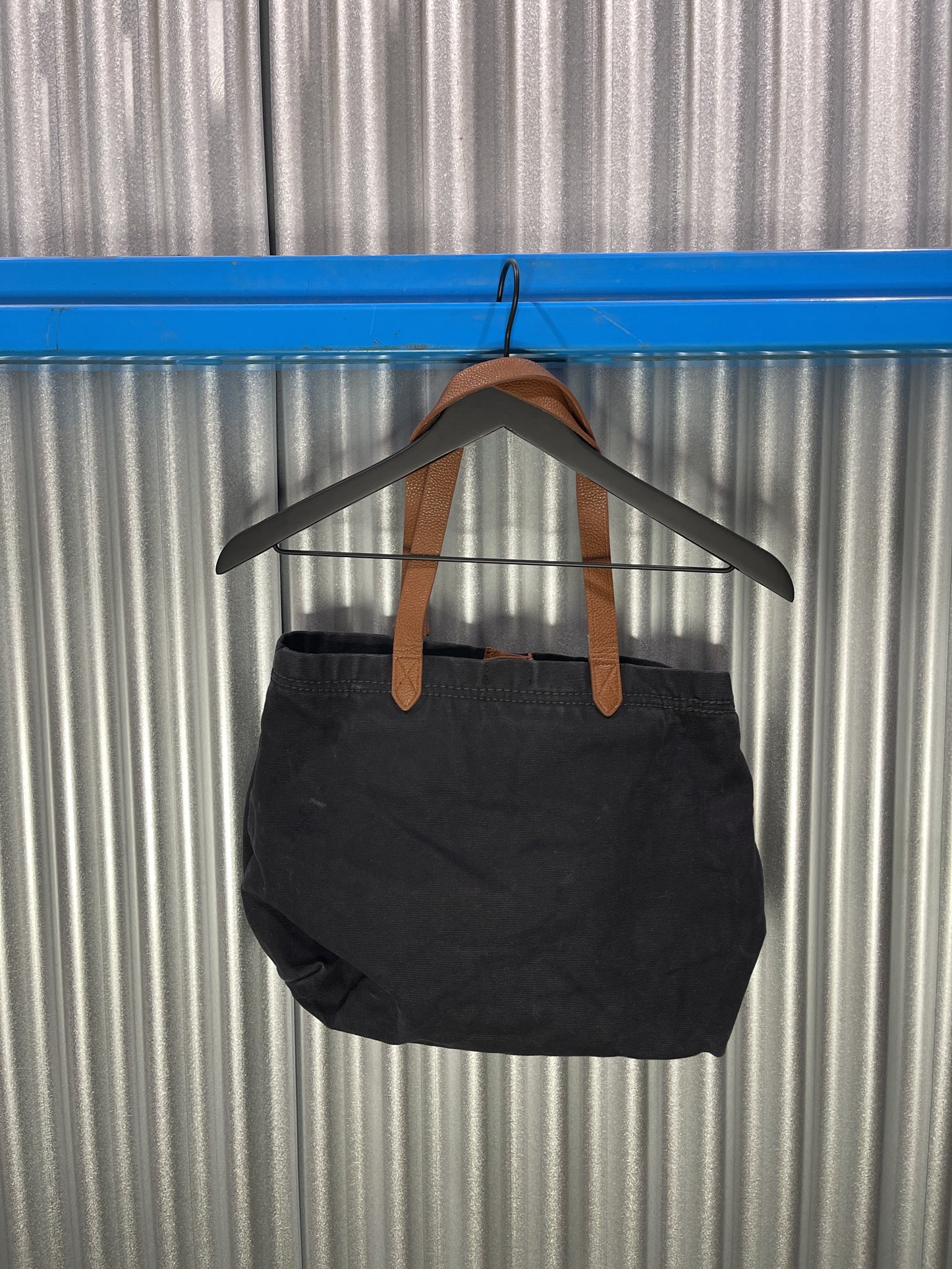 Black Denim Mini Tote w/ Leather Straps