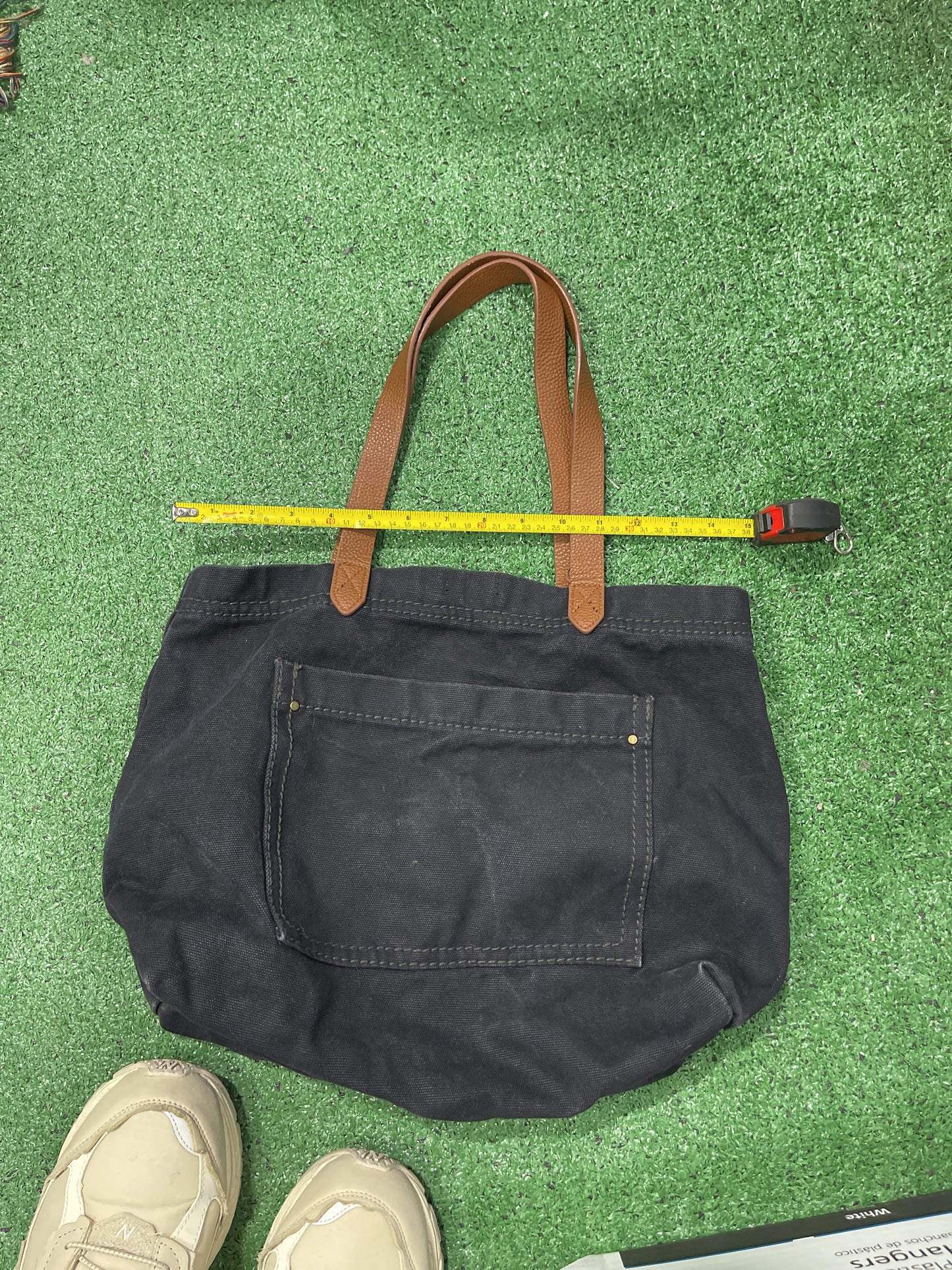 Black Denim Mini Tote w/ Leather Straps