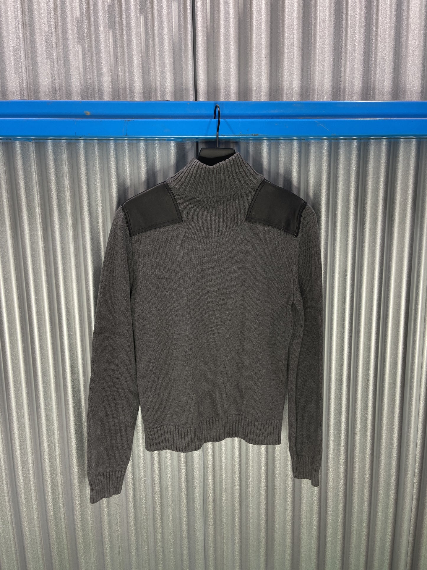 Ralph Lauren Leather 1/4 Zip Hybrid Sweater