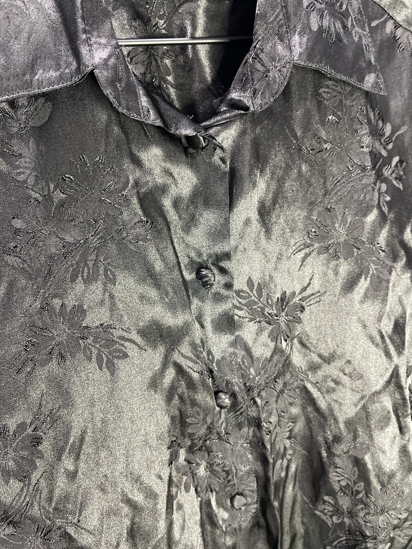 Karen Scott Faux Silk Embossed Button-Up Shirt