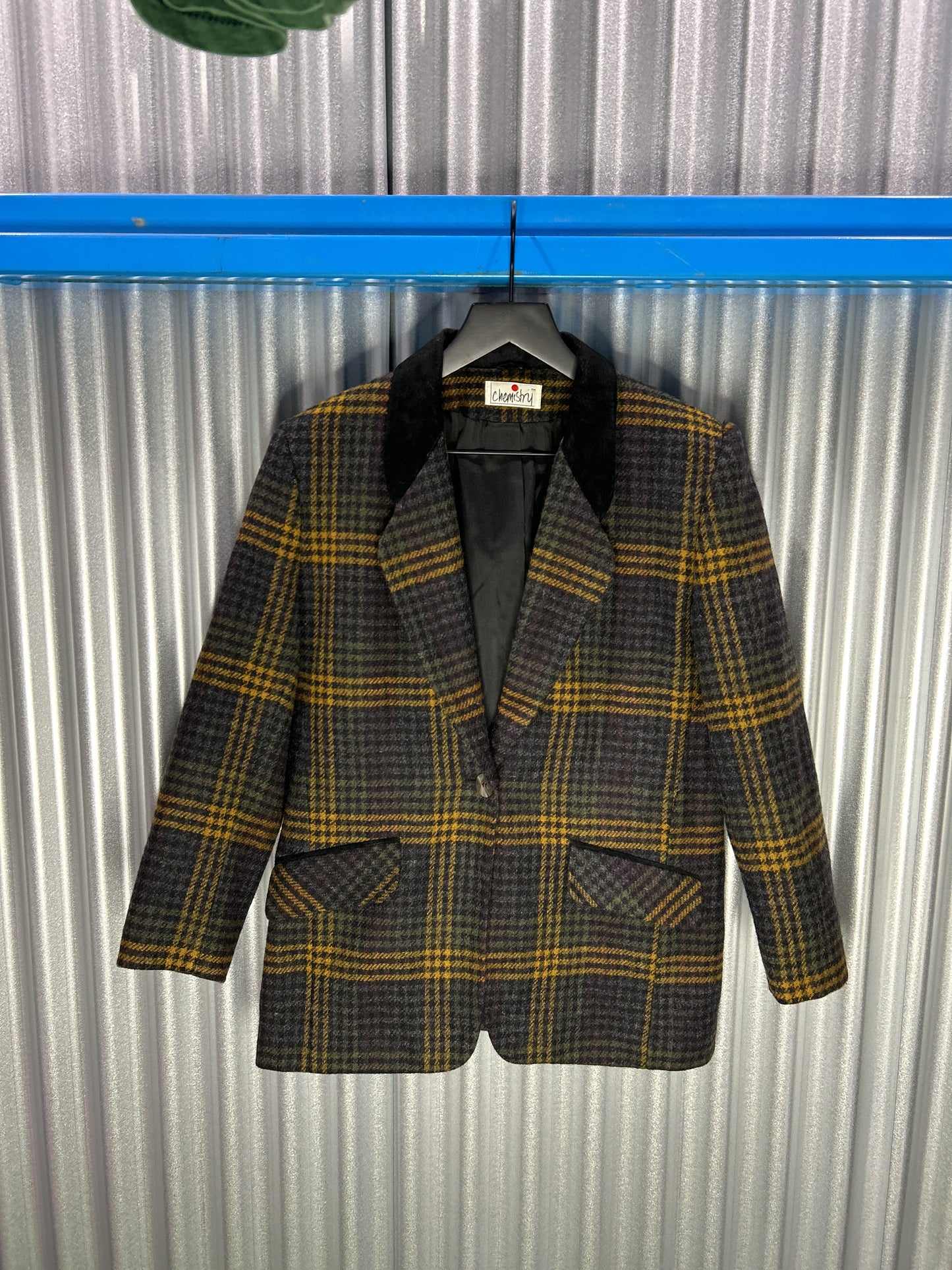 Chemistry Genuine Wool + Suede Leather Plaid-Patterned Blazer