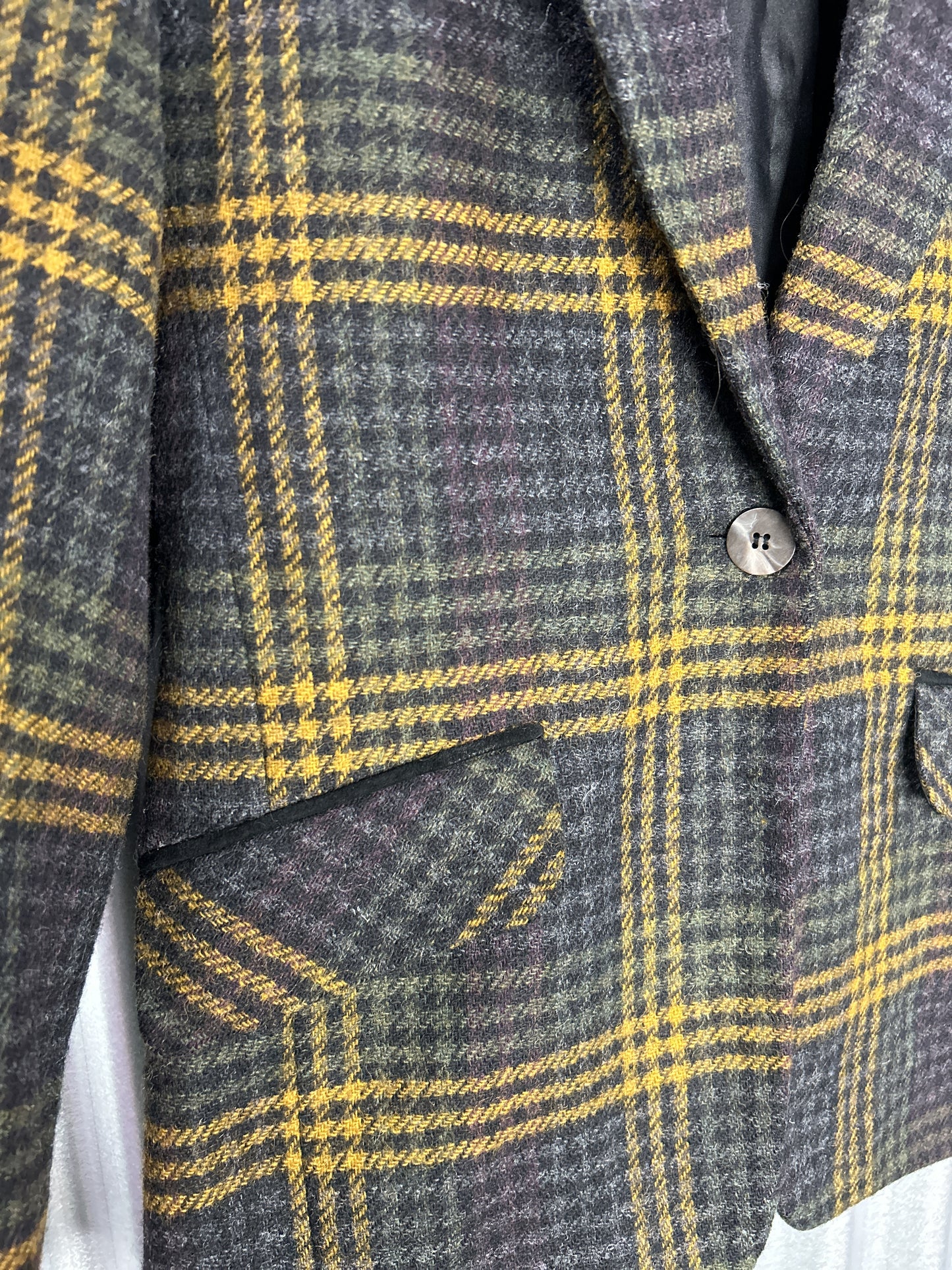 Chemistry Genuine Wool + Suede Leather Plaid-Patterned Blazer