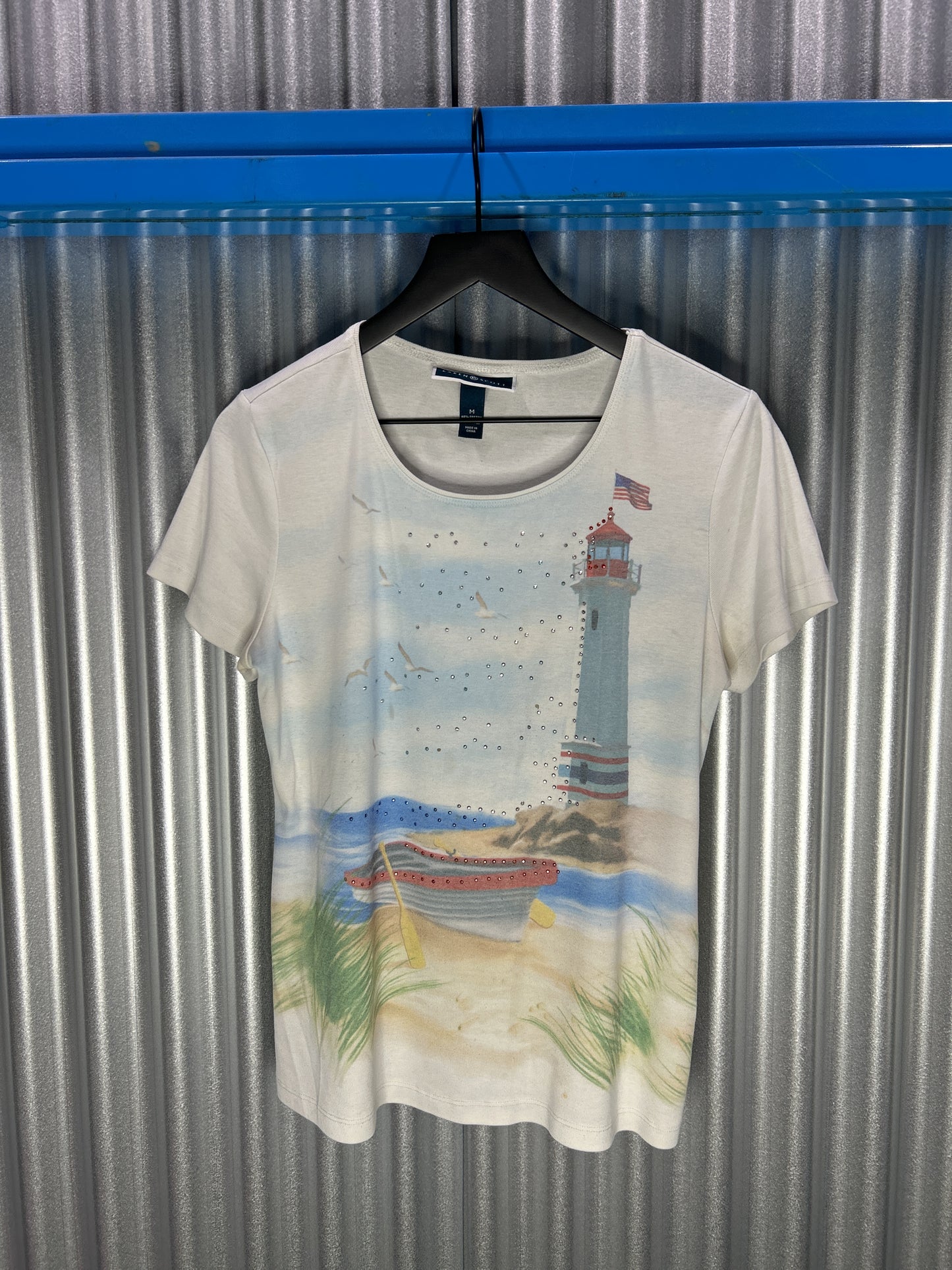 Karen Scott Lighthouse Bedazzled Scenery Tee