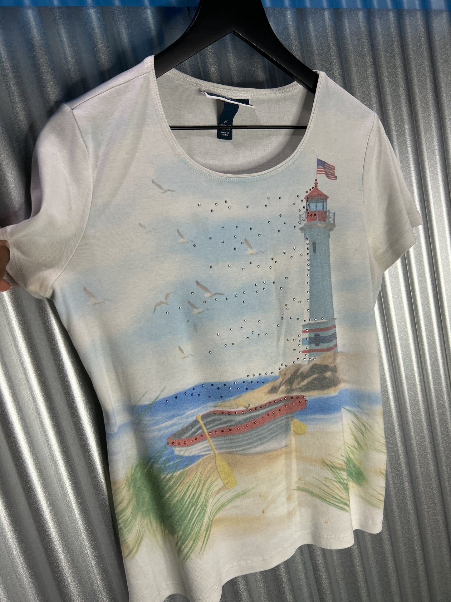 Karen Scott Lighthouse Bedazzled Scenery Tee