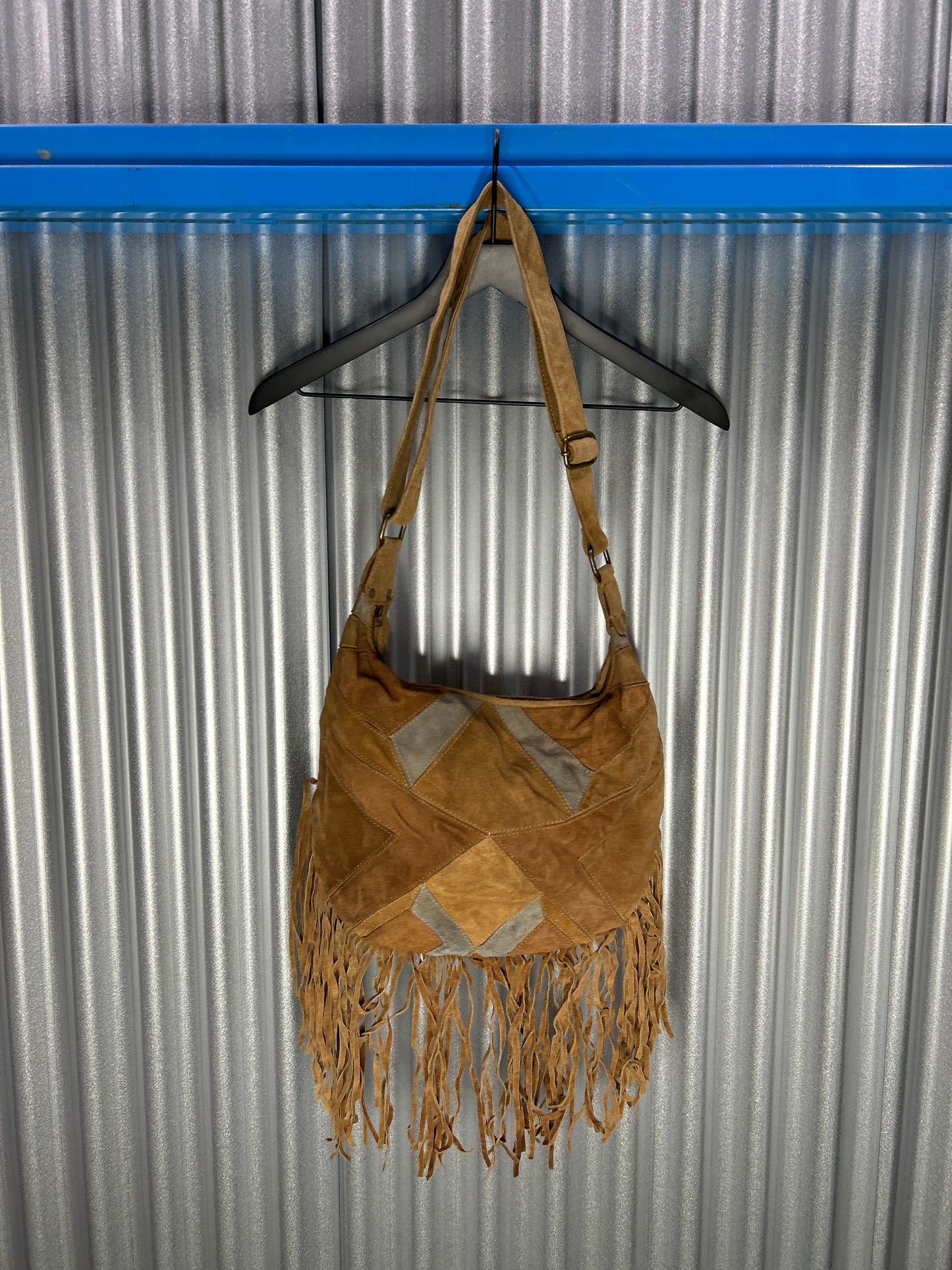 Genuine Suede Leather Patchwork Handbag w/ Tassels