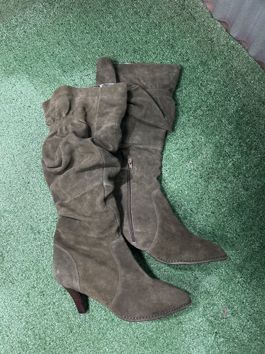 Suede Leather Scrunched Heel Boots