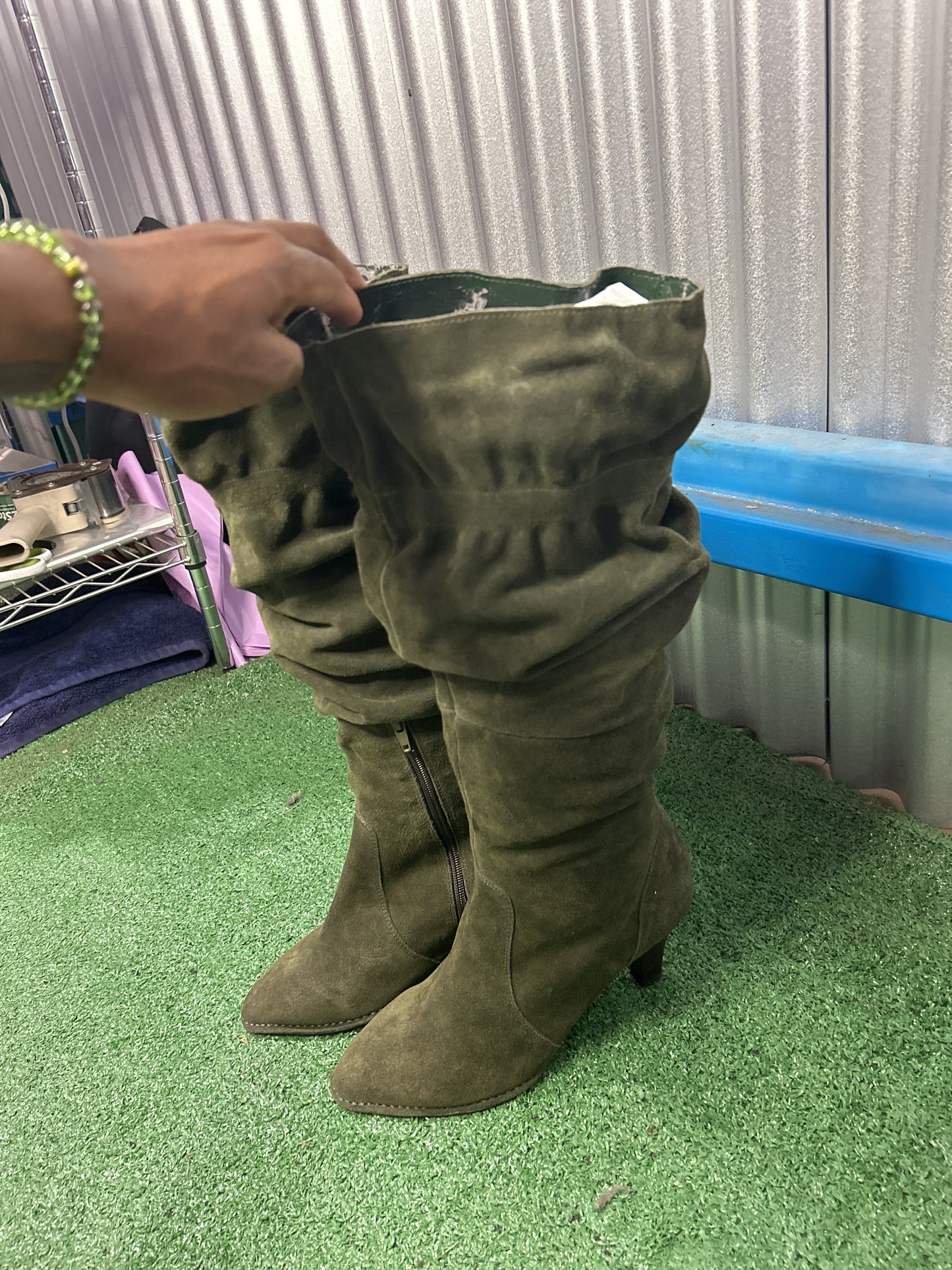 Suede Leather Scrunched Heel Boots