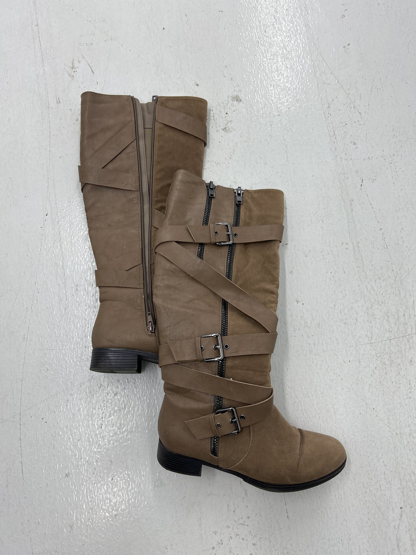 Knee-High Strap Buckle Biker Boots