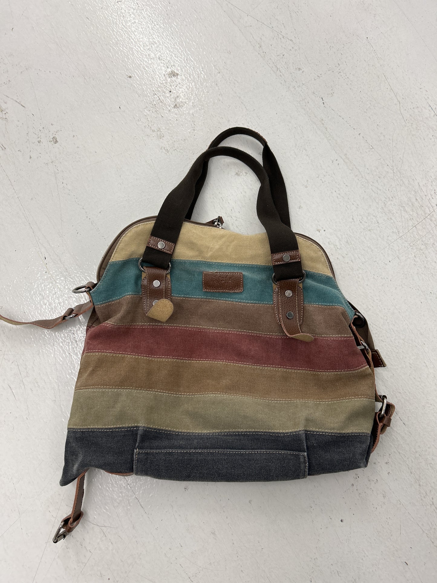 Striped Vintage Japan Zip Handle Bag