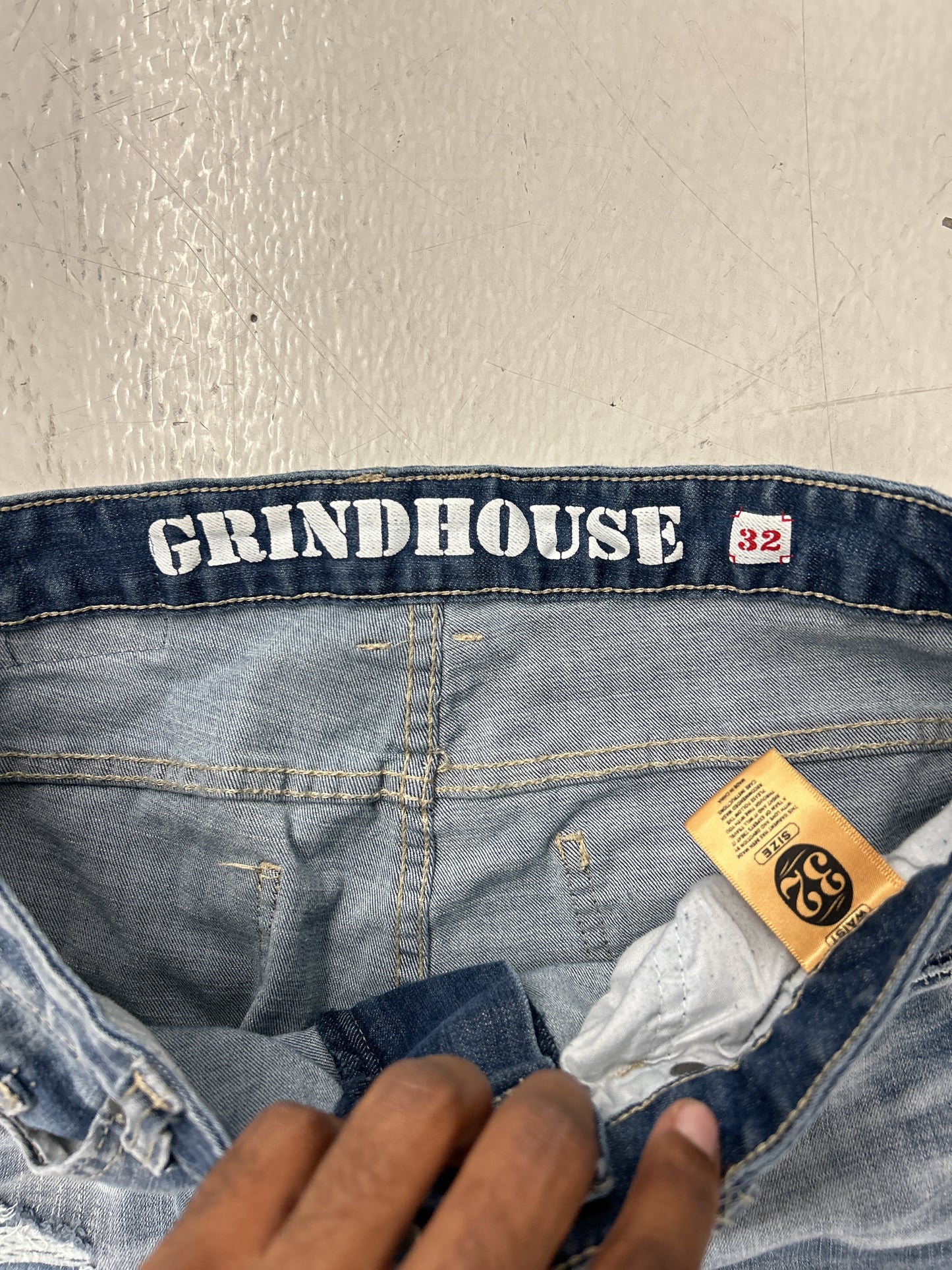 Grindhouse Distressed Khaki Cargo Denim Jeans