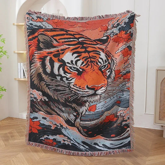 Japanese Style Tiger Fierce Woven Throw Tapestry