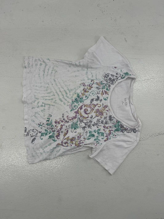 Stylish White Floral Print Gemstone T-Shirt