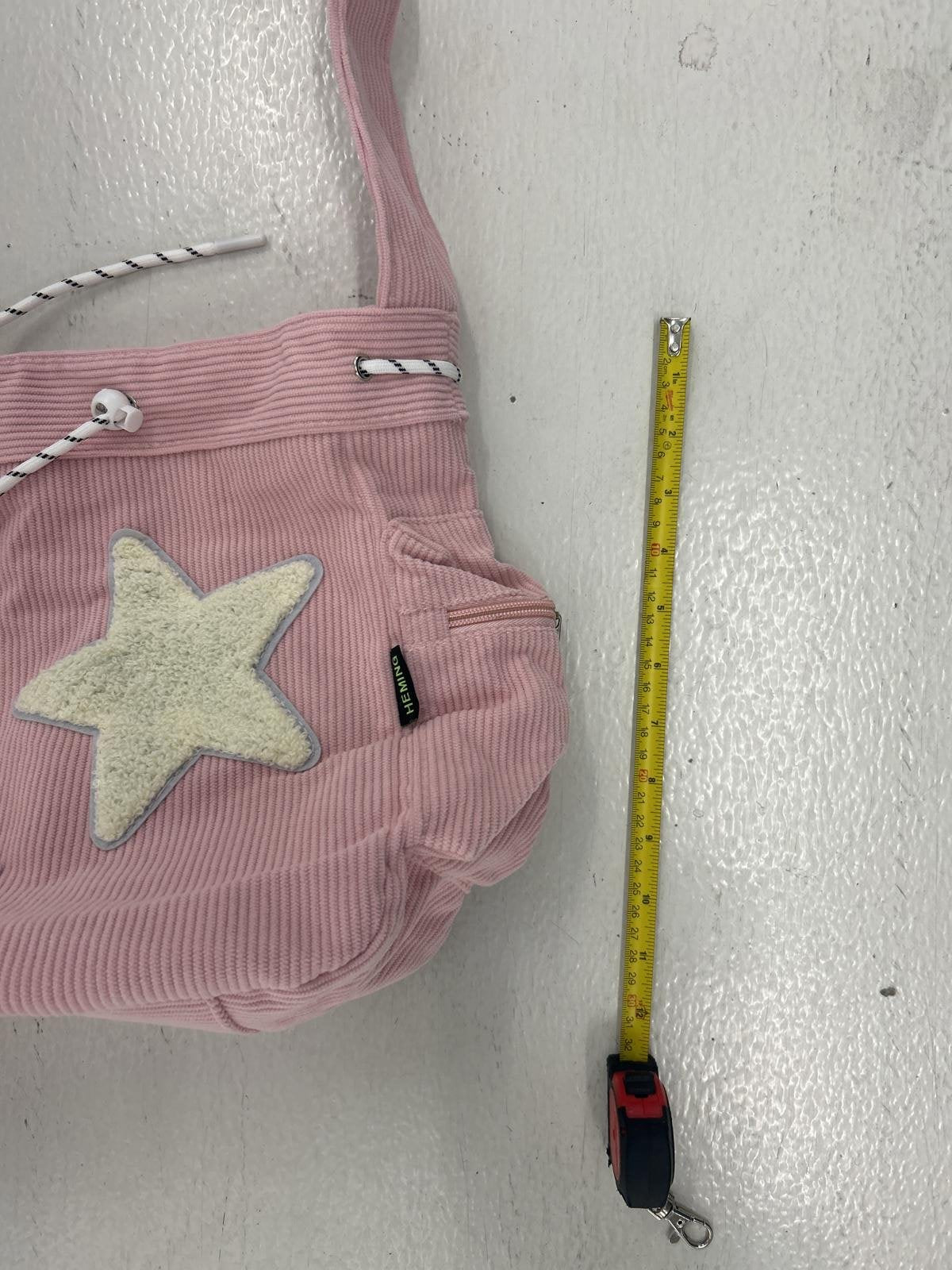 Y2K Corduroy Charming Pink Star Design Sling Bag