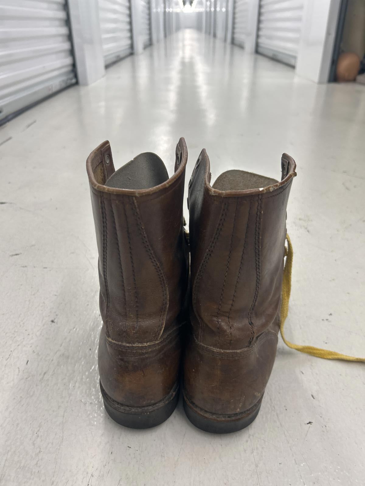 Vintage Brown Leather Work Boots with Yellow Laces