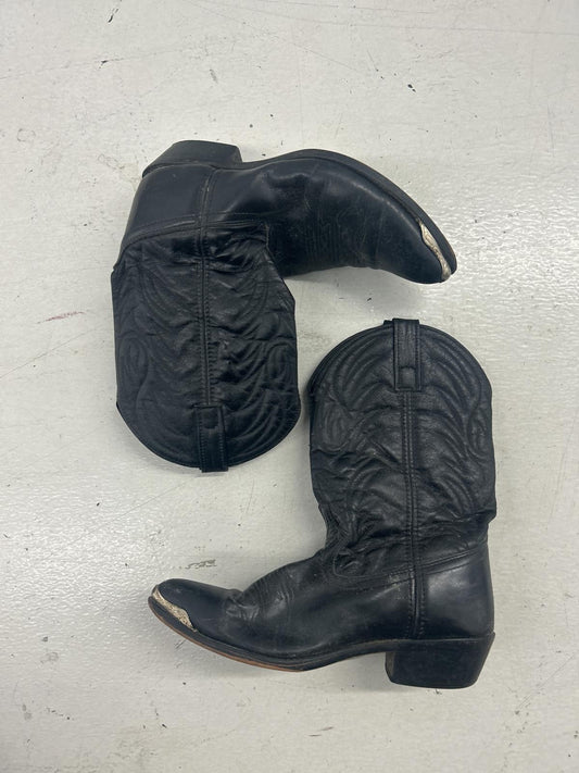 Vintage Black Leather Cowboy Boots - Classic Western Style