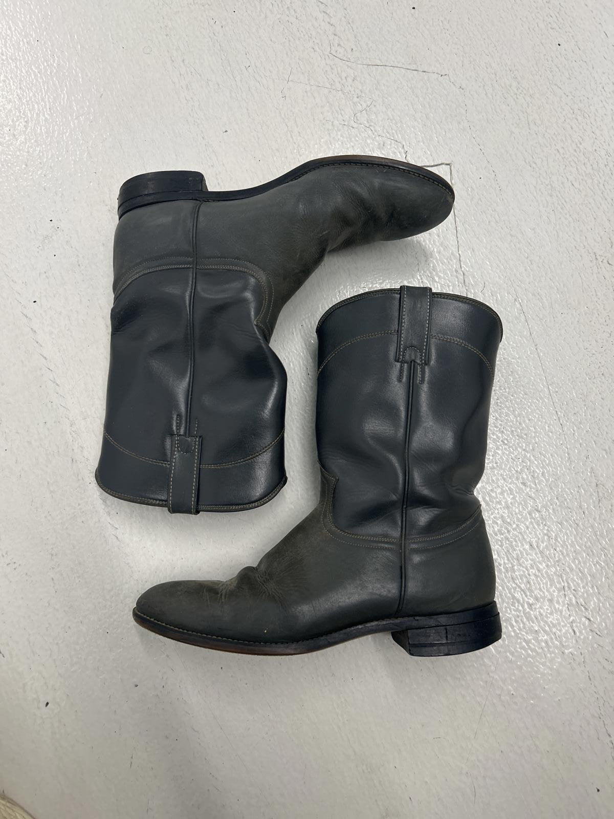 Faded Vintage Leather Black Riding Boots