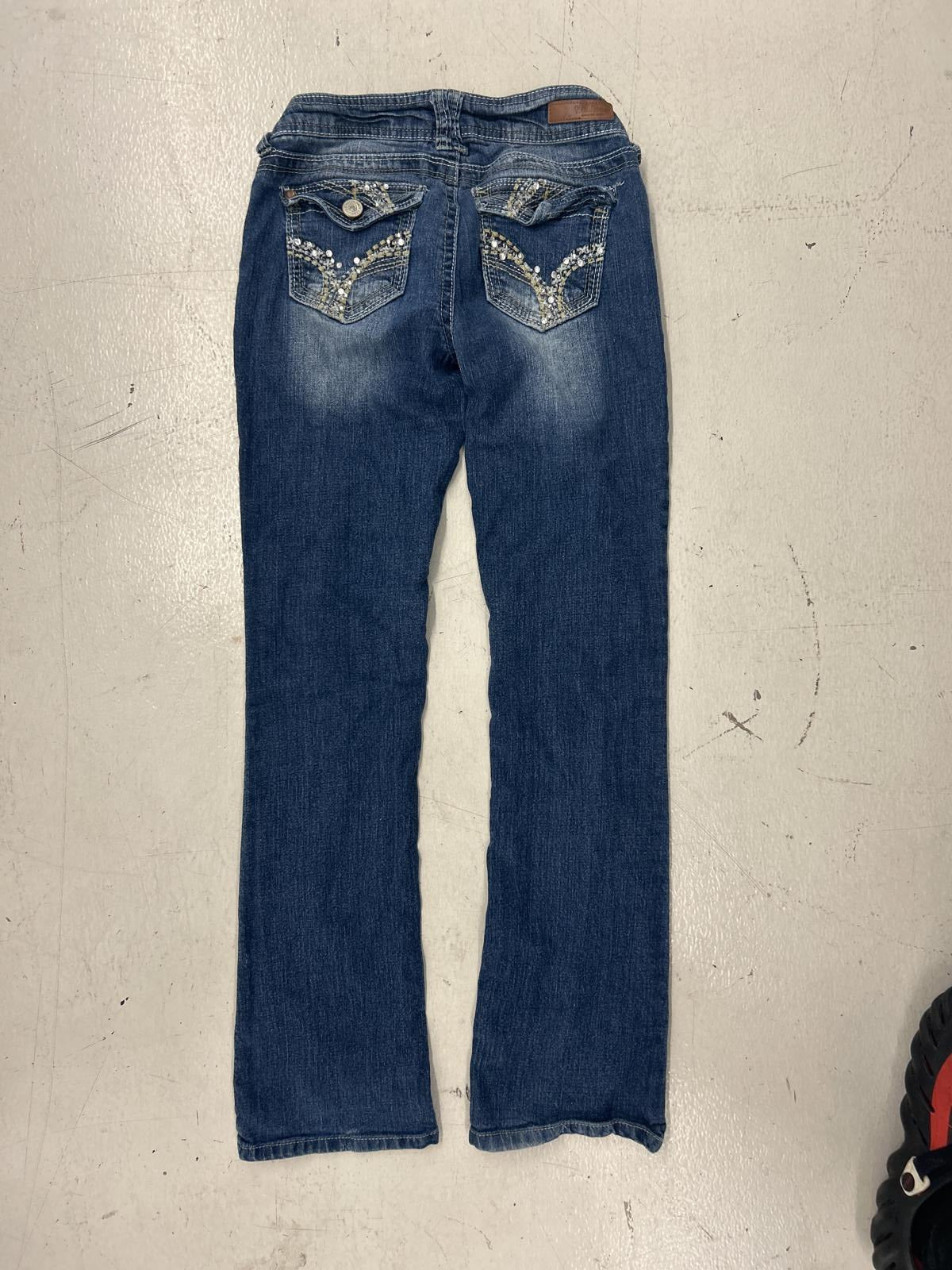 Y2K Blue Denim Jeans with Decorative Back Pockets