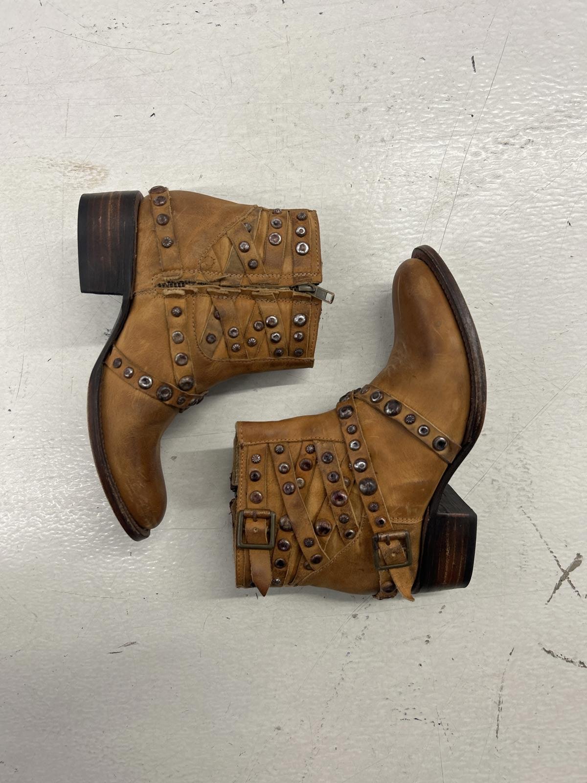 Stylish Tan Leather Ankle Boots with Studded Detail