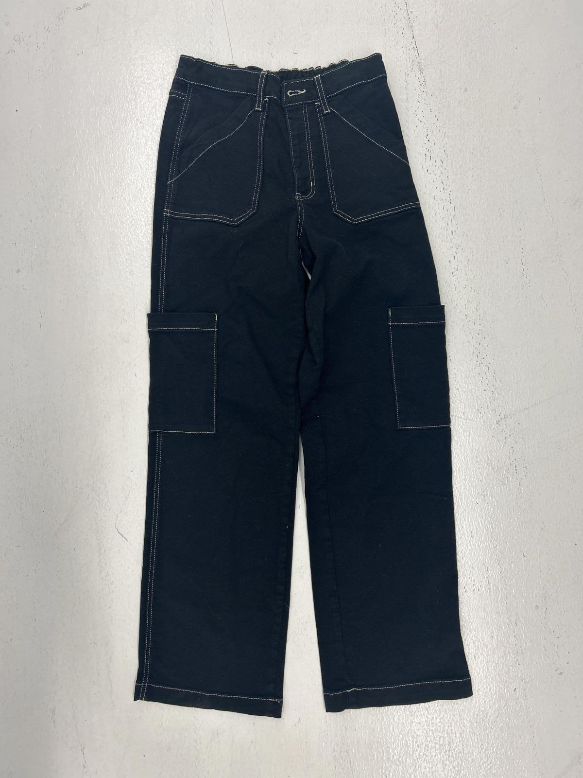 Contrast Stitch Baggy Black Carpenter Jeans