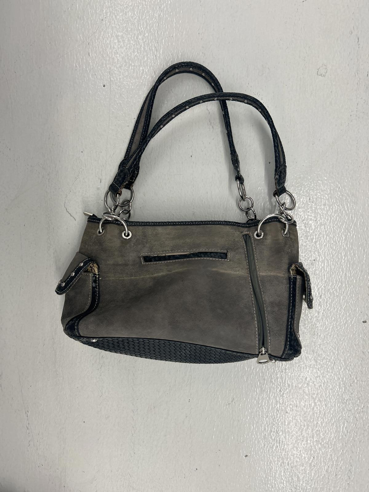 Leather Y2K Gray Cross Handbag with Embellishments