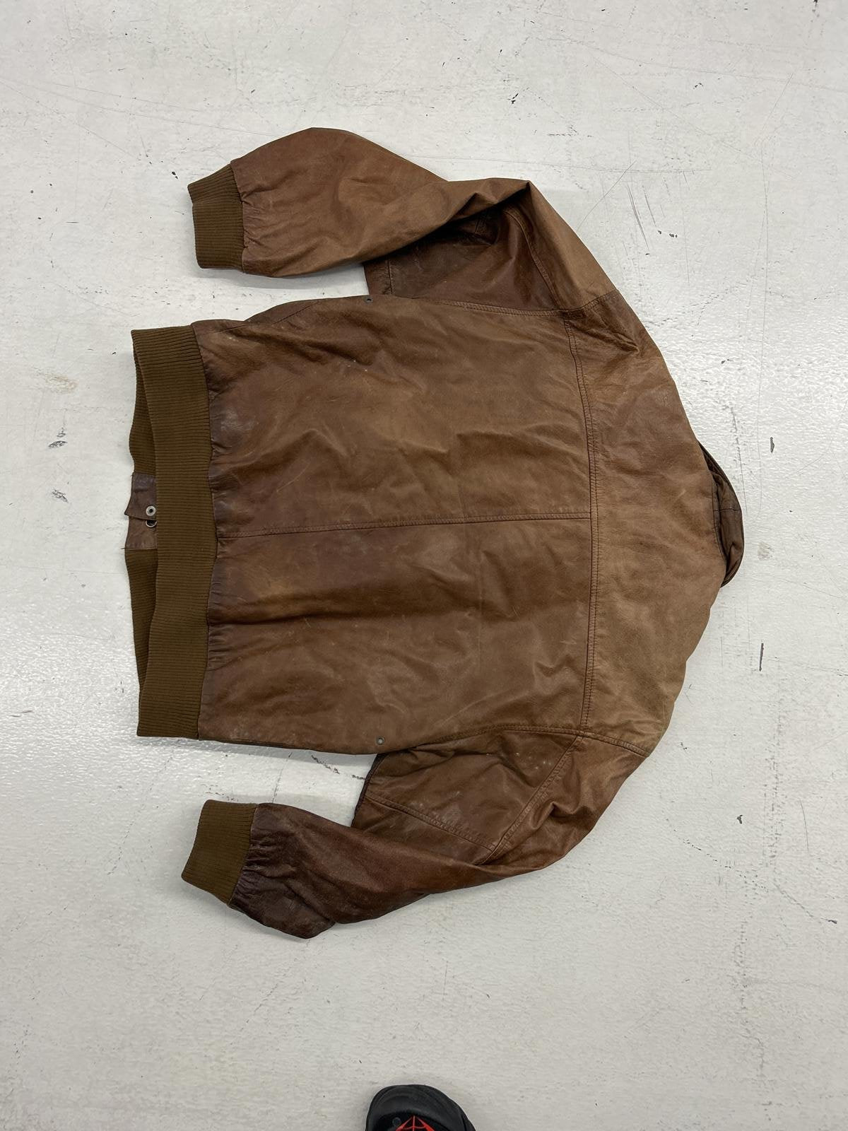 Vintage Brown Leather Bomber Jacket