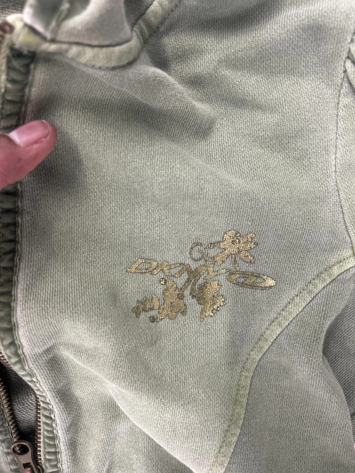 Dkny Green Zip-Up Hoodie With Floral Embroidery