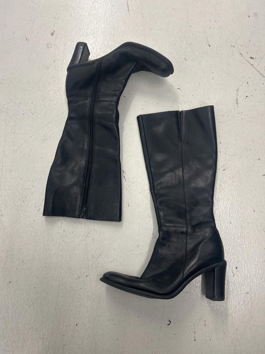 Glam Black Leather Heeled Knee-High Boots