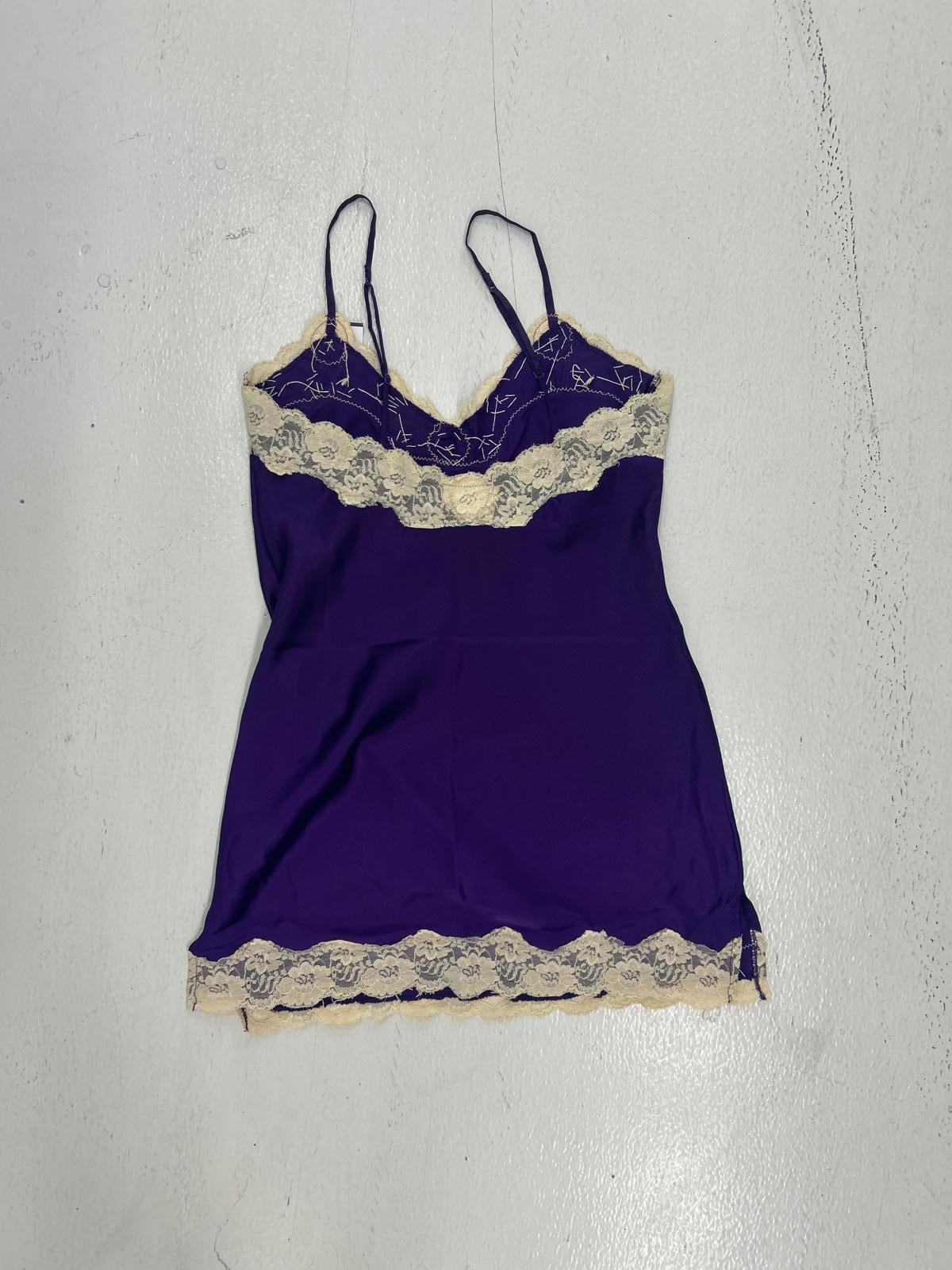 Elegant Purple Lace-Trimmed Slip Dress with Embroidery