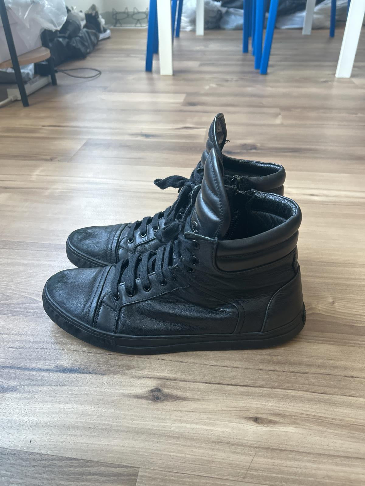 Kenneth Cole Double Headers Leather High-Top Black Sneakers