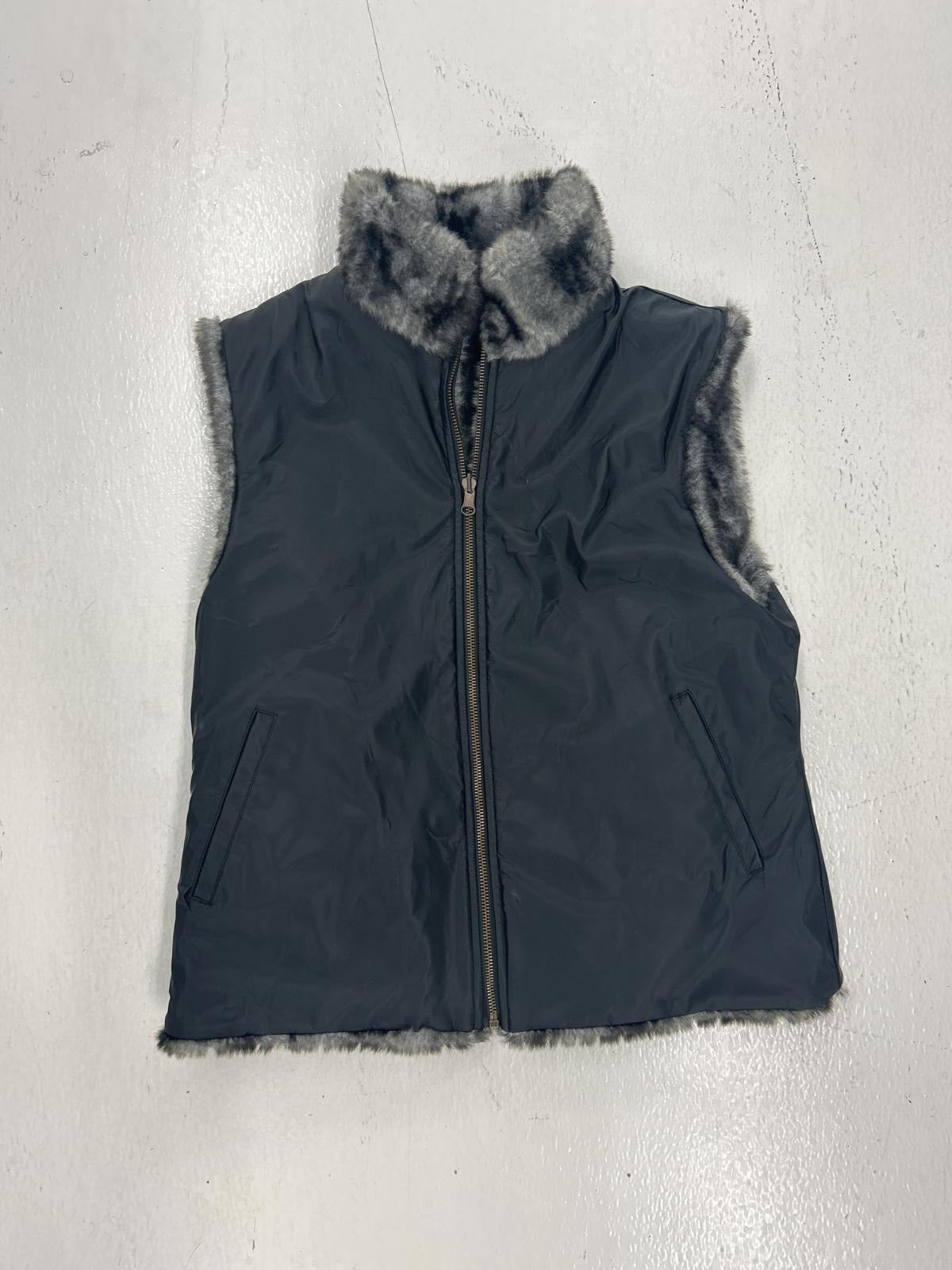 Reversible Black & Gray Faux Fur Vest