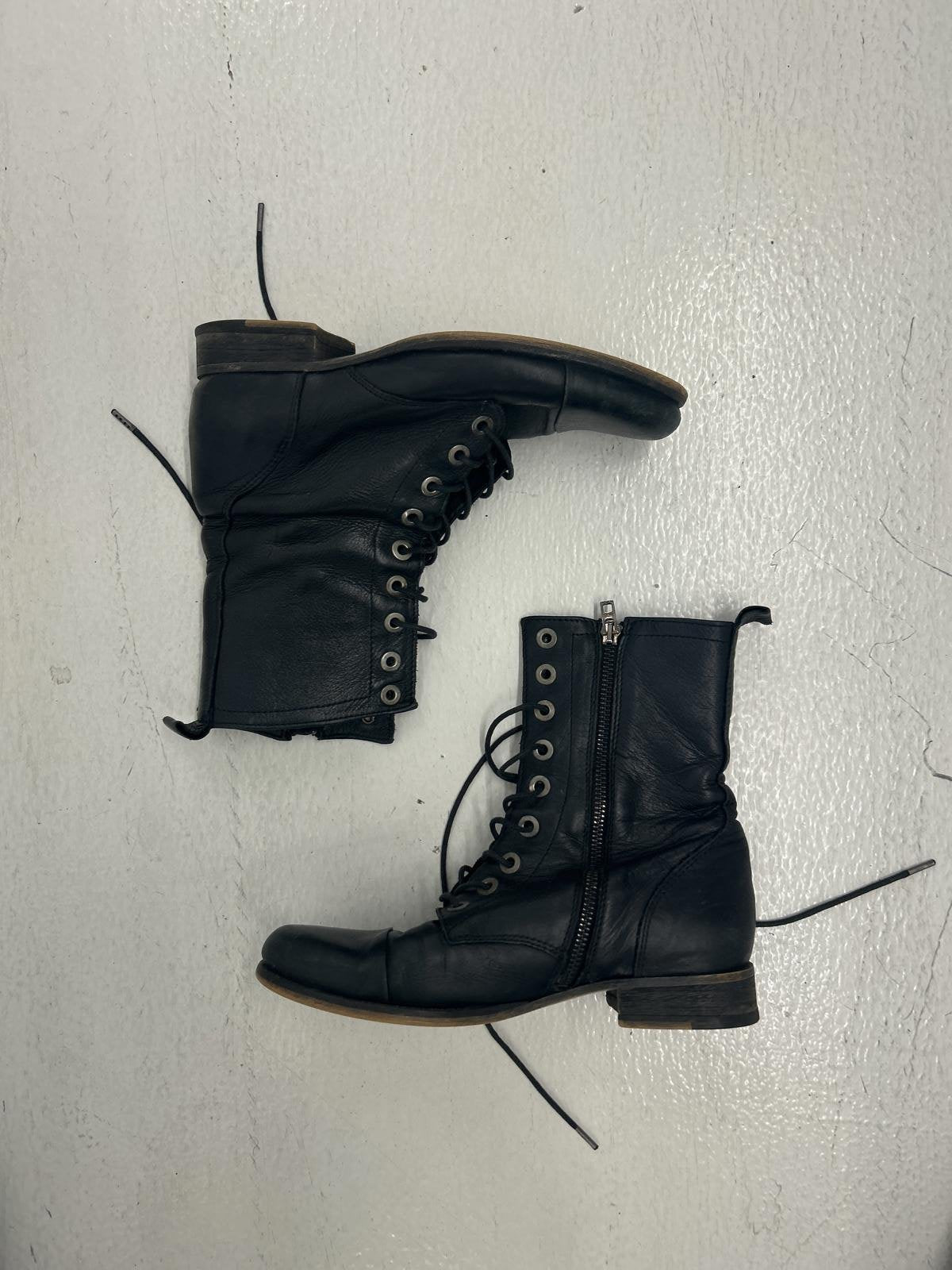 Diesel Leather Black Lace-Up Combat Boots