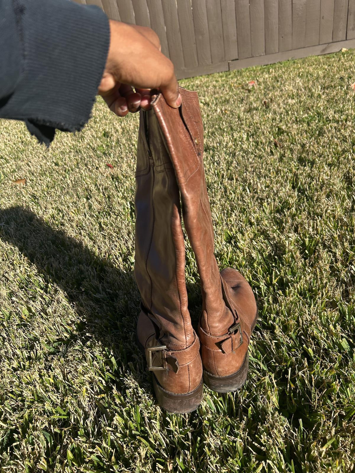 Minimal Buckle Brown Leather Riding Boots