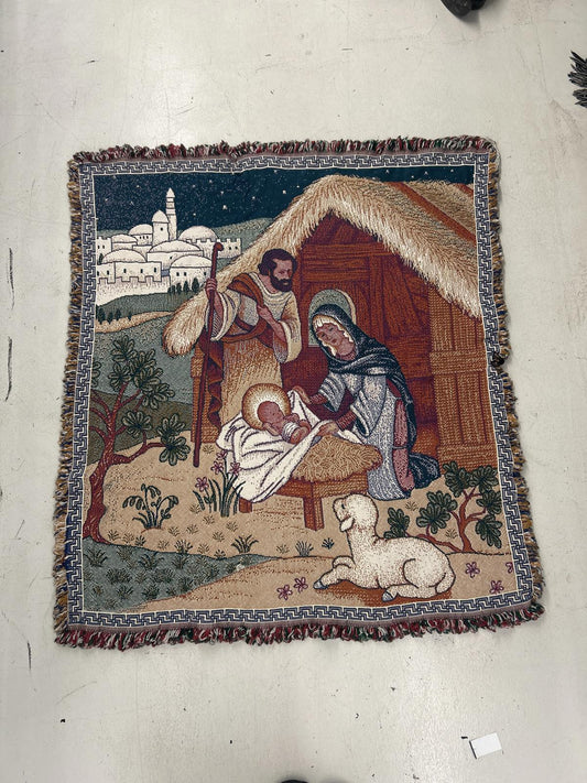 Vintage Religious Nativity Scene Throw Blanket