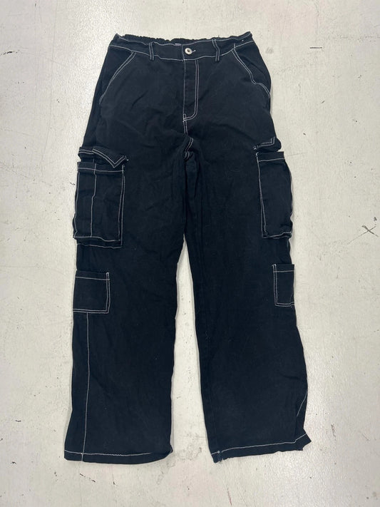 Women'S Black Cargo Pants With White Stitching