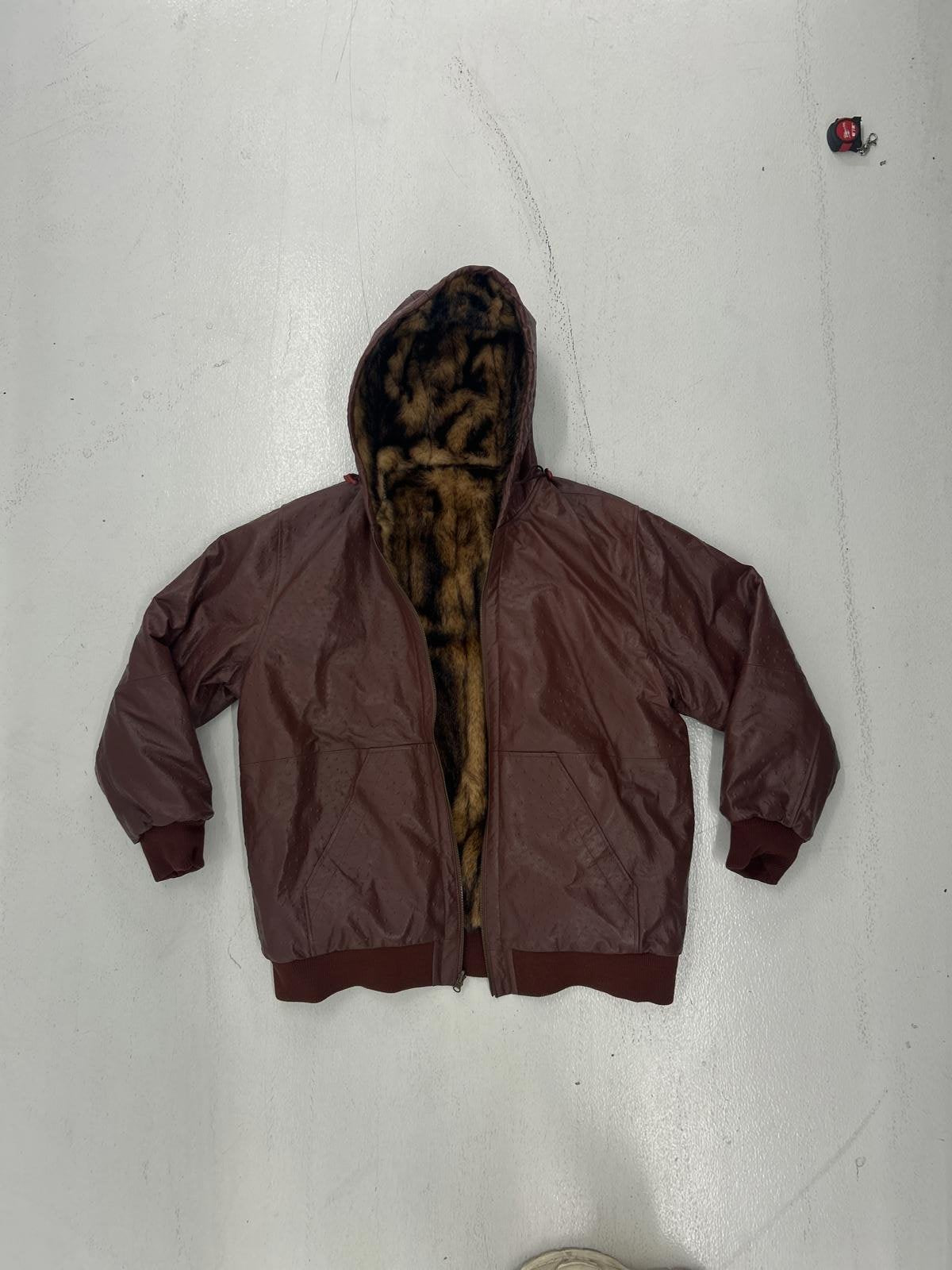 Cozy Leather and Faux Fur Reversible Hooded Jacket