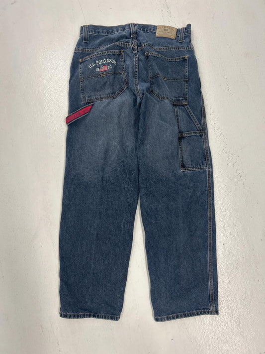 US Polo ASSN Men's Blue Cargo Jeans - Vintage Style