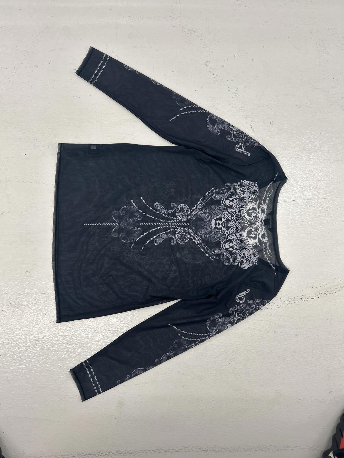 Stylish Long Sleeve Heathered Top with Intricate Design