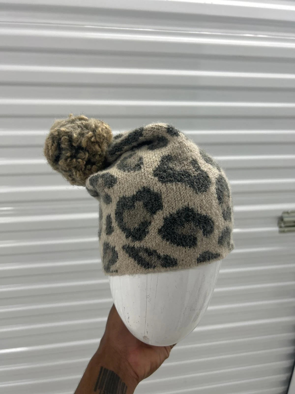 Cozy Leopard Print Knit Beanie With Pom Pom